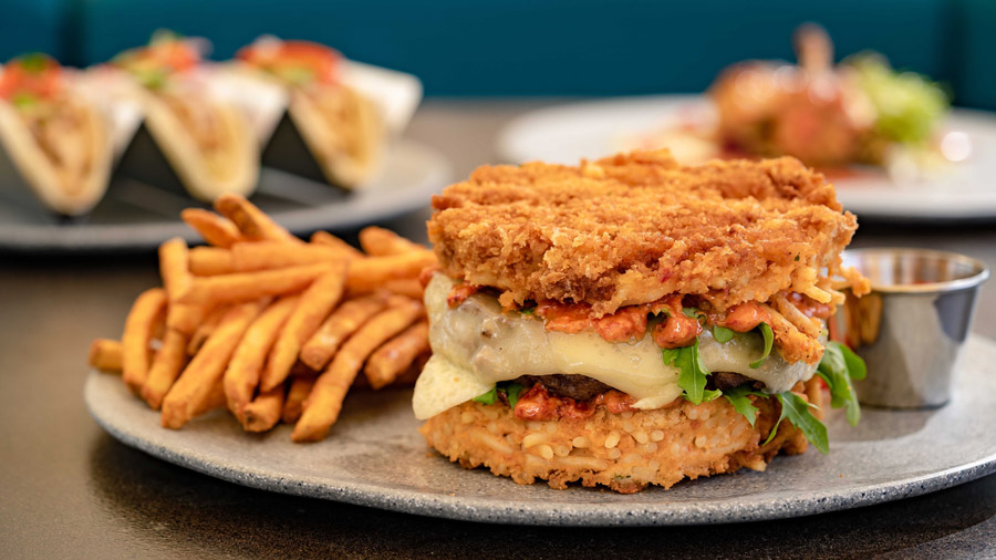 Spaghetti Burger from the Sand Bar Lounge at Disney’s Paradise Pier Hotel