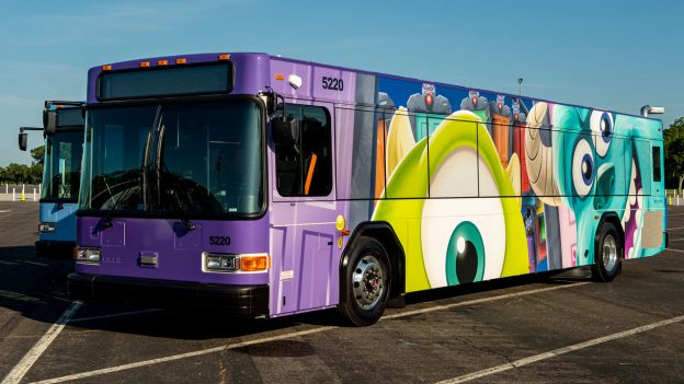 Walt Disney World bus featuring Mike and Sully from “Monsters, Inc.,”