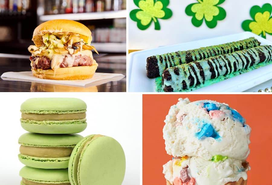 O’ Reuben Burger from Black Tap Craft Burgers & Shakes, Shamrock Churro from California Churro, Pistachio Macarons from Kayla’s Cake and Pots of Gold & Rainbows from Salt & Straw