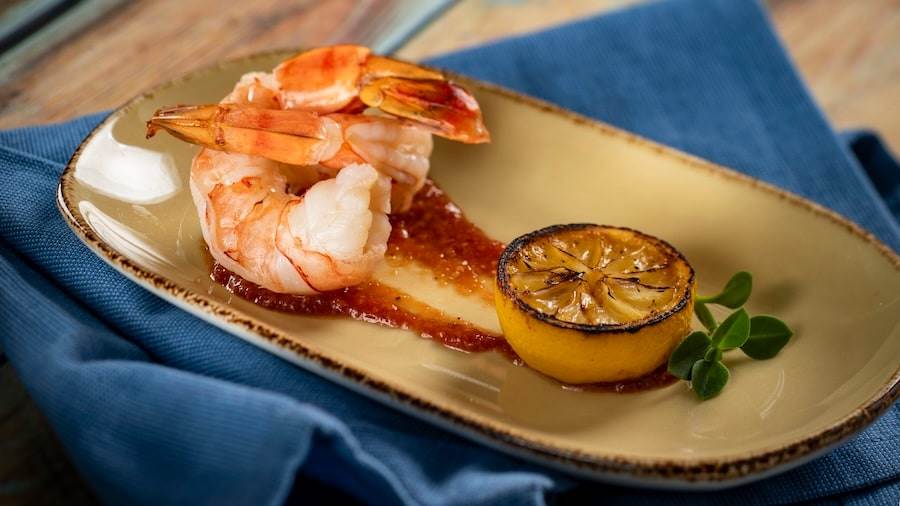 Jumbo Shrimp Cocktail with prosecco cocktail sauce and grilled lemon from Bubbles & Brine at EPCOT Festival of the Holidays 2023