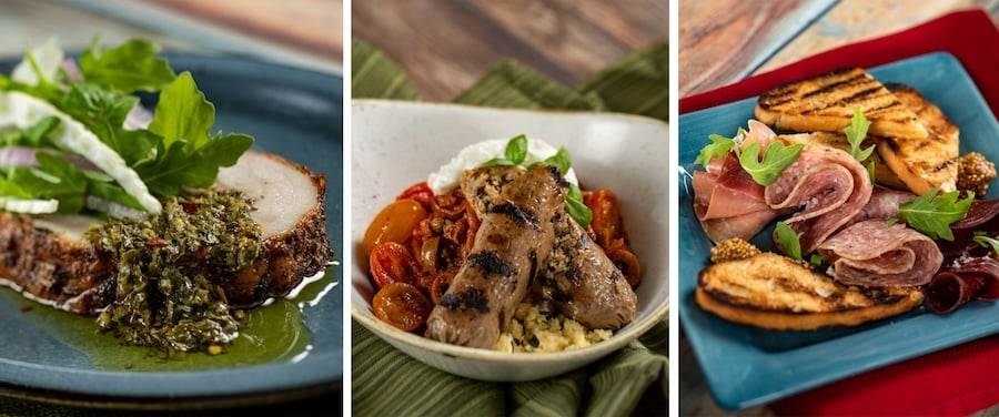Roasted Porchetta, Grilled IMPOSSIBLE Spicy Sausage and Meat Assorti from Char & Chop at EPCOT Festival of the Holidays 2023